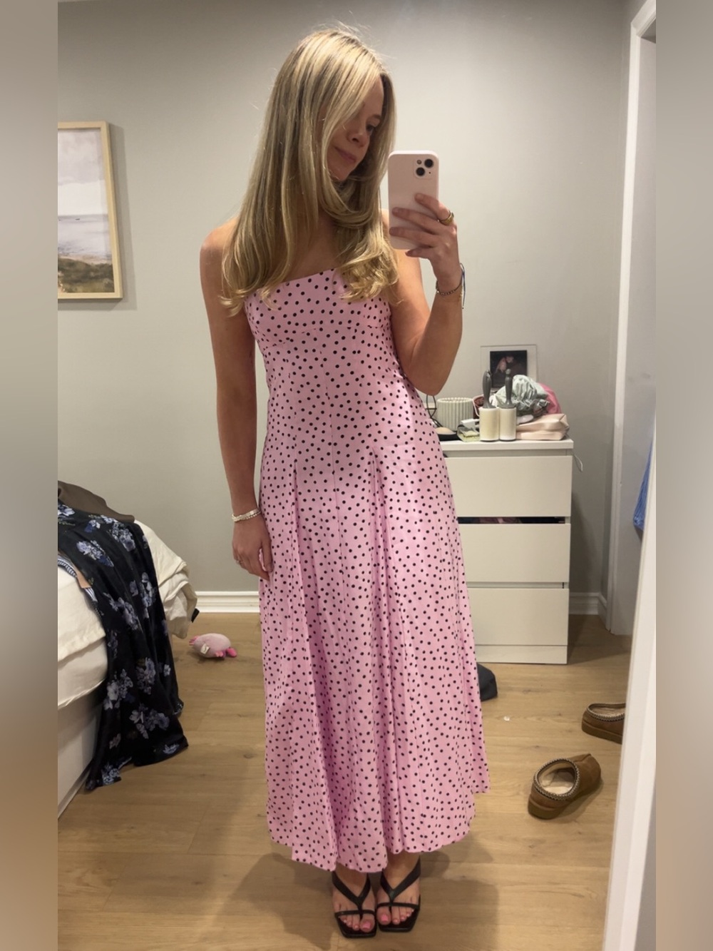 Zara Pink Polka Dot Midi Dress